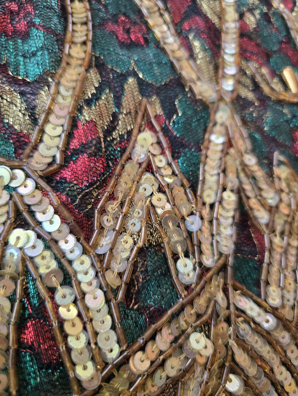 Vintage French Collizioni Embellished Floral Palm Trees Sheer Beaded Duster 2X - Picture 8 of 10